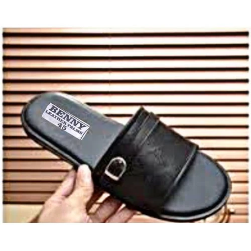 Benny Leather Palm Mens Leather Cross Suede Pams Palm Slippers - Black