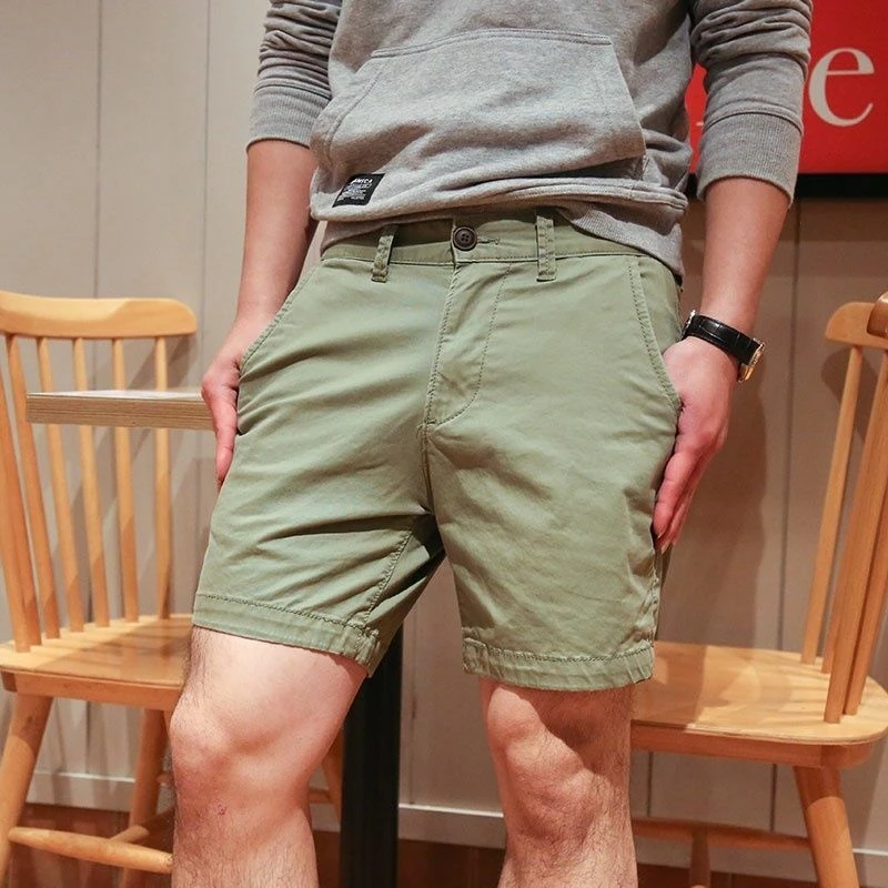 (green)Casual Shorts Men 2022 Pants Work Wear Chino Shorts Khaki Solid Color Men