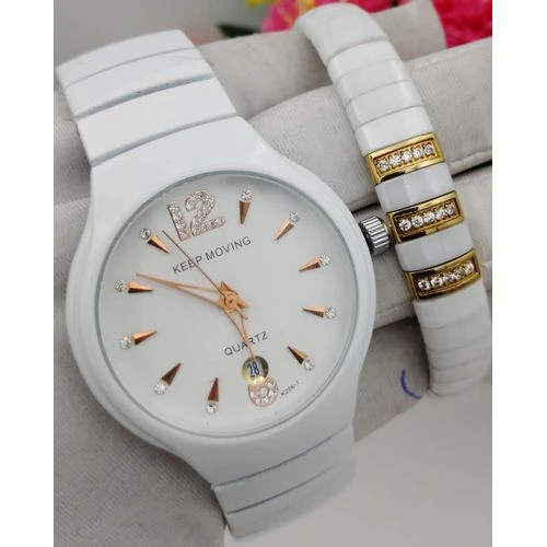 Keep Moving Quality Sophisticated Fashionable Non White Ceramic Wristwatch + Bra